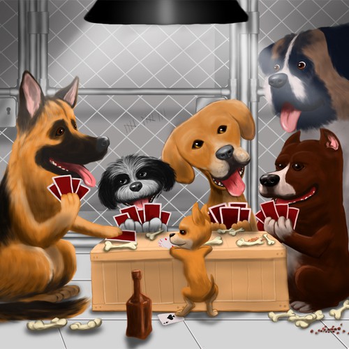 Illustration for Dogs playing Poker!! 