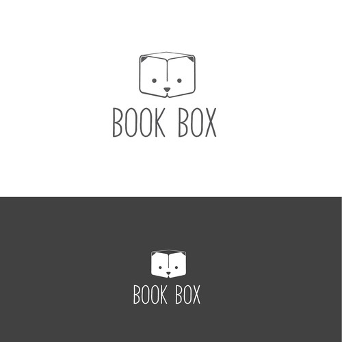 simple and smart logo for the Subscription book service for kids. Cute fox as a symbol of wisdom in  a shape of open book and box