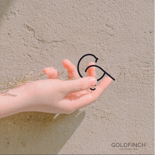 Minimalist goldfinch brand mark