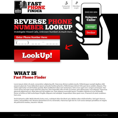 Design a Landing Page for Reverse Phone Lookup Website