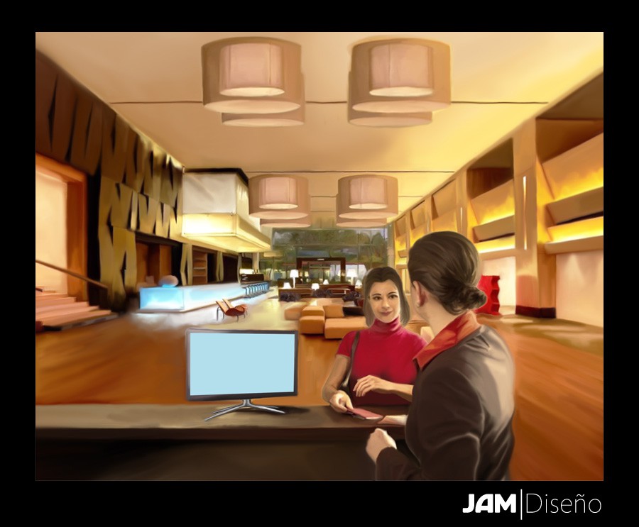 Cornerstone Illustration for Product Launch (Hotel Lobby)