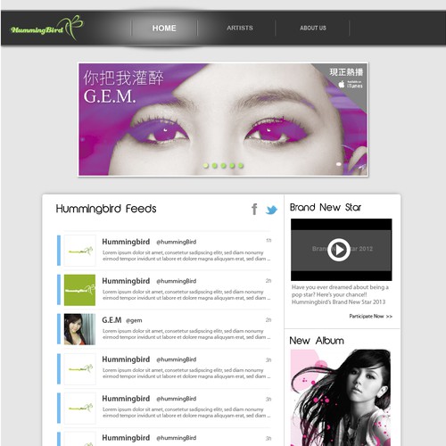 Help Hummingbird Music Official Website with a new website design