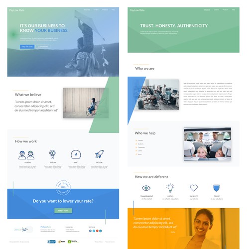 Landing page and subpages concept for refinancing startup