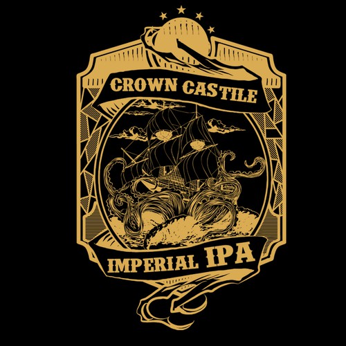 Design a mosaic or stained glass Ship/Boat beer bottle design for a t-shirt