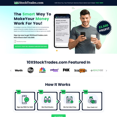 High-converting page - stock trading alerts investors