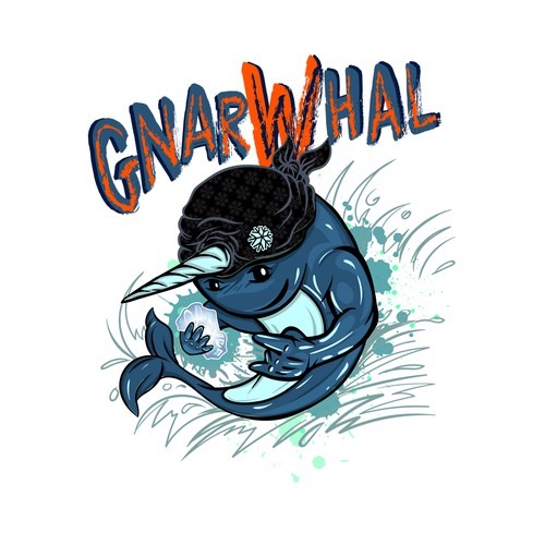 Cartoon Narwale.. spelled GNARWHAL