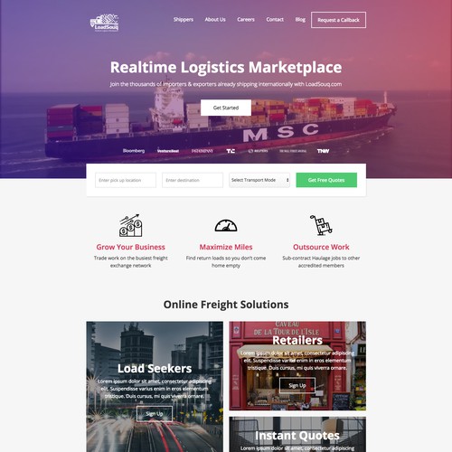 Stunning Homepage Design for Freight Marketplace