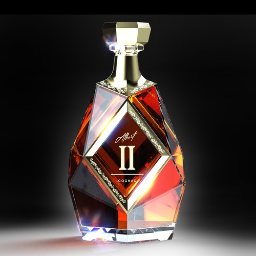 Albert II Conceptual design for a Cognac Bottle (Ninth iteration) thicker bottom and decoration added.