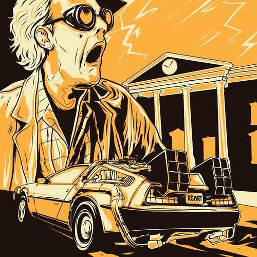 "Back to the Future" in modern flat graphical illustration 