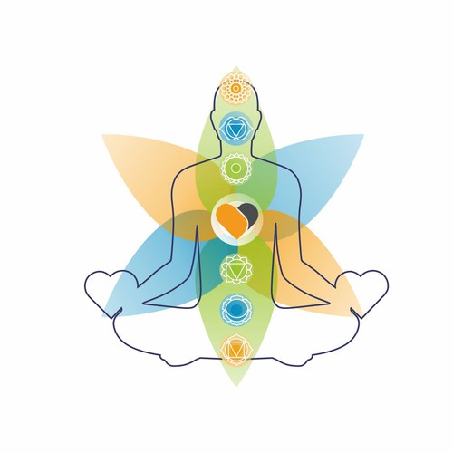 Yoga Sitting Man with Chakra Symbols