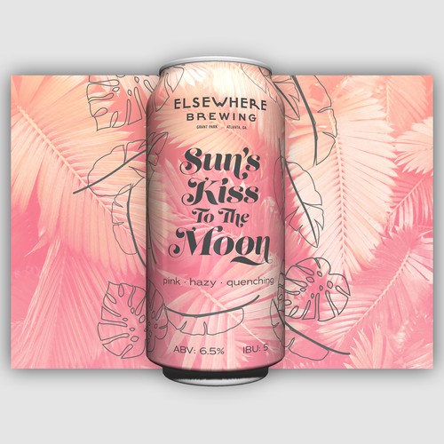 Tropical pink leaves beer can label