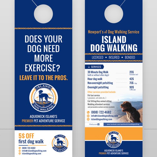 Door hanger for dog walking service