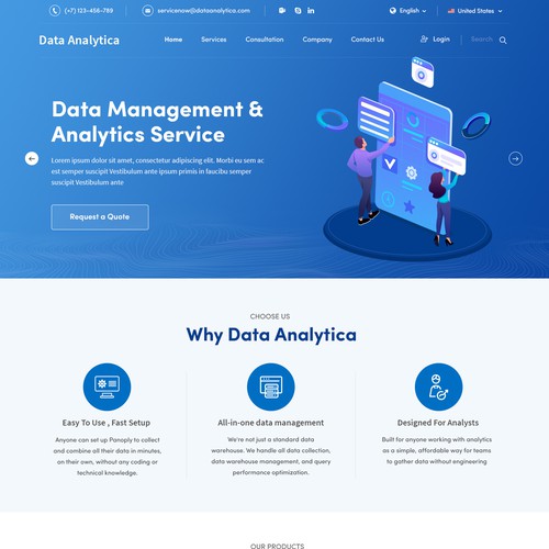Home Page concept for Data Analytica