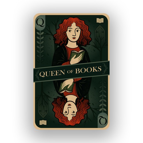 Queen of Books – Playing Card Illustration