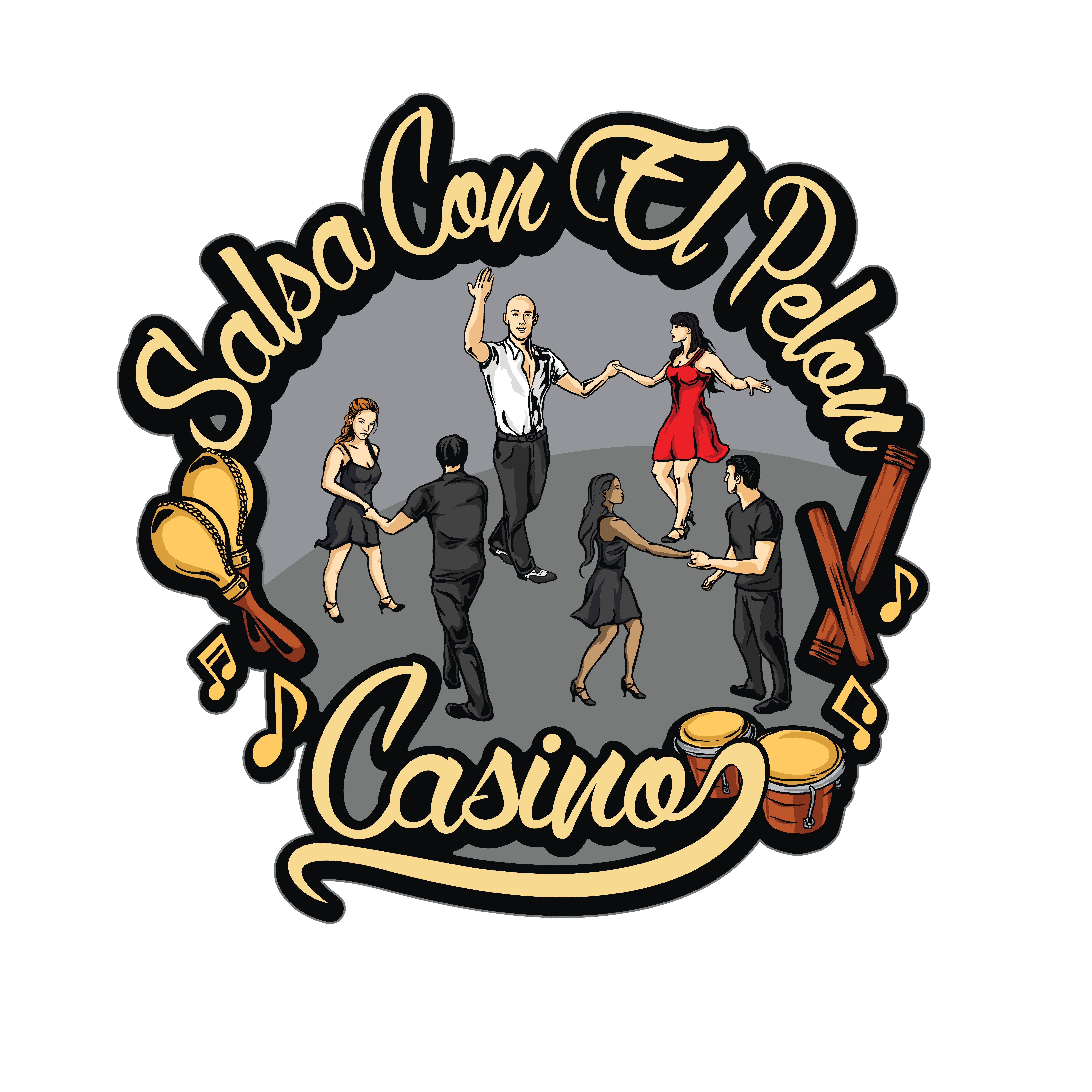 Create a Salsa Casino Rueda Logo demonstrating the beauty and essence of Casino.  Salsa Con El Pelon!!