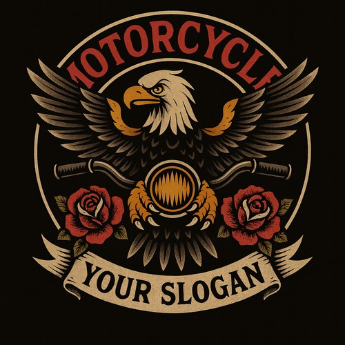 Vintage Motorcycle Emblem Eagle and Roses (Design Available For Sale)