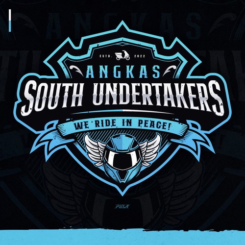 A logo for a group of motorcycle riders "Angkas South Undertakers".