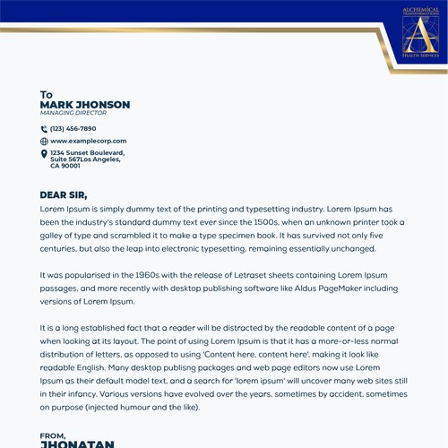 Luxury Business Letterhead Design - Blue & Gold Combination for a Professional Impression