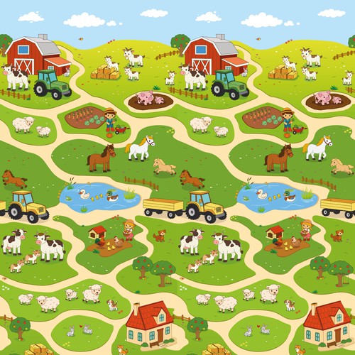 European Farm Pattern for Baby Play Mat