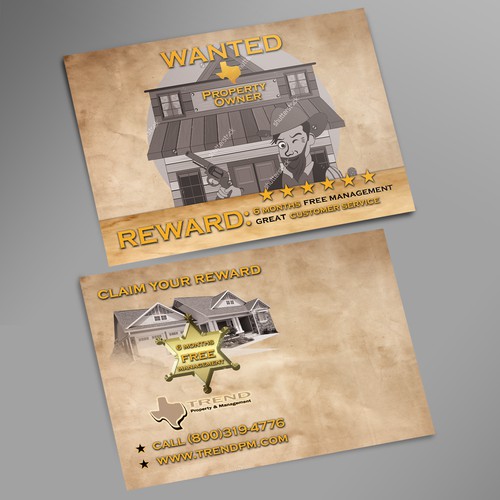 "Wanted" Style property management postcard
