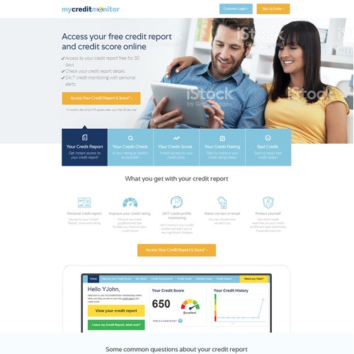 Landing Page for Credit Monitor Compnay
