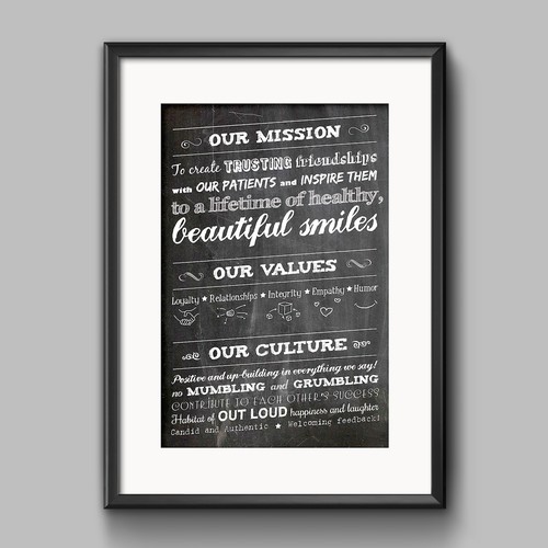 Mission & Values poster design for dental office