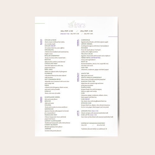 Tea & Tarts Menu