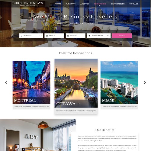 Web design concept for Corporate Stays