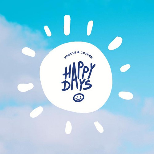 happy days logo with beach concept