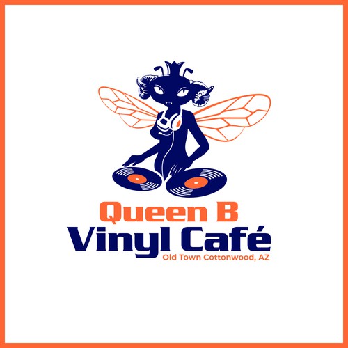Queen B Vinyl Cafe Logo Concept