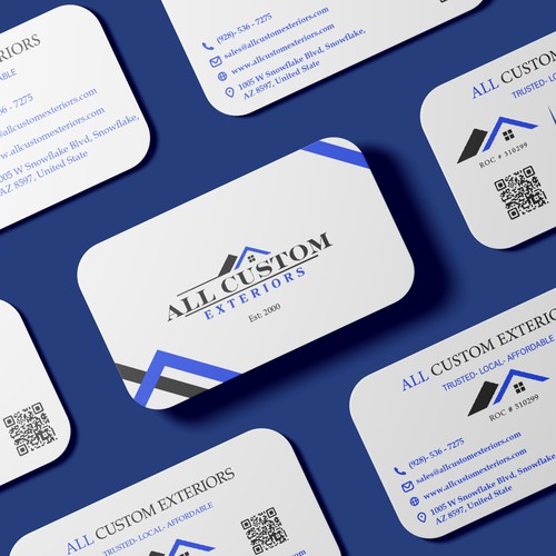 Business card design for All Custom Exteriors