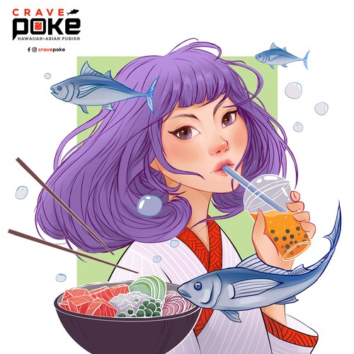 Wall Art for Poké/Bubble Tea/Hawaiian-Asian Fusion restaurant