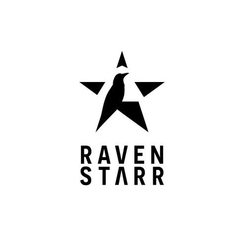 A minimalist raven logo concept including a star and upward arrowhead.