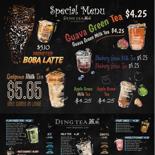 DingTea LCD Menu and Illustration Design