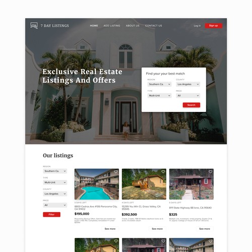 Clean white real estate website