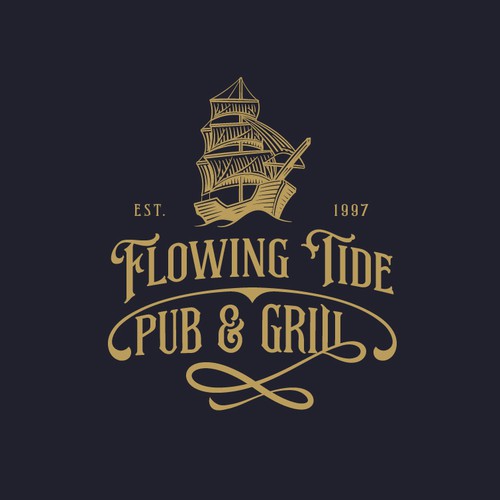 Flowing Tide Hand drawn Ship