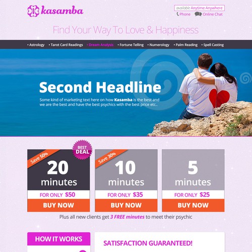 Create a winning landing page for an online psychic website