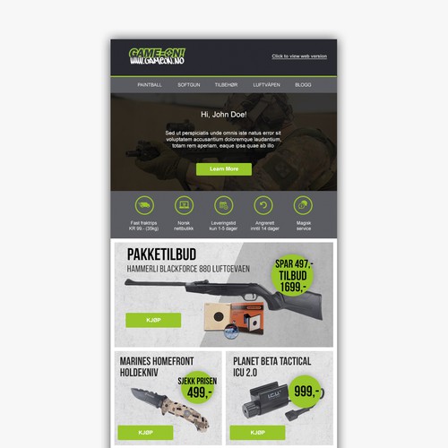 Promo email for paintball store