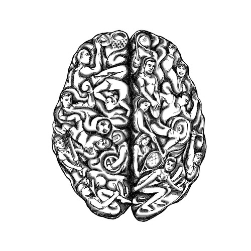 black and white illustration of an athletes / sports Brain