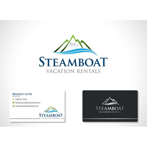 Create the next logo and business card for Steamboat Vacation Rentals