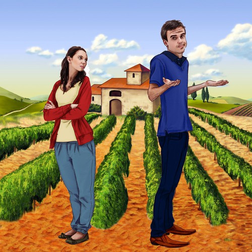 Characters - illustrated couple in a farm