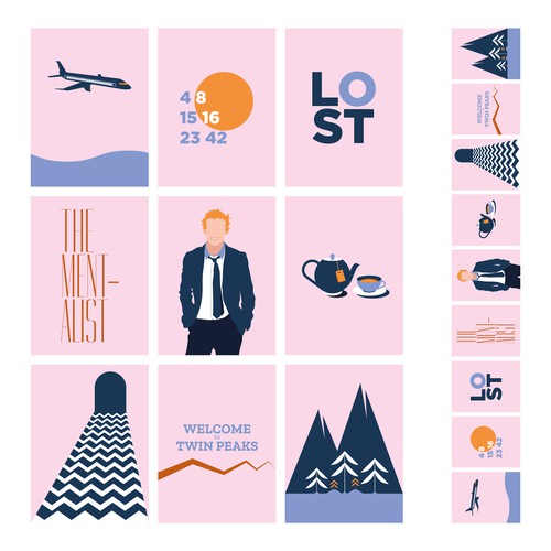 Lost, The Mentalist, Twin Peaks, Tv Series Illustrations Card