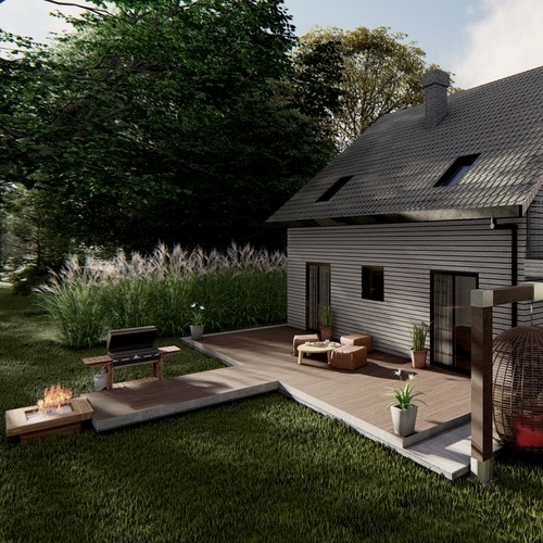 3D rendering modern wooden for single/family house