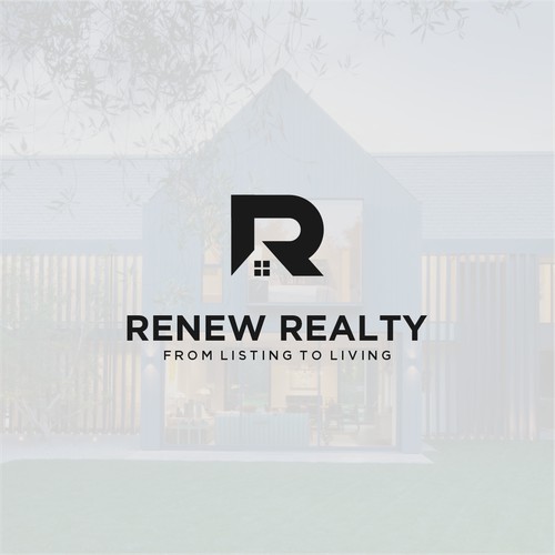 R Letter concept with a house in negative space for real estate or property company.