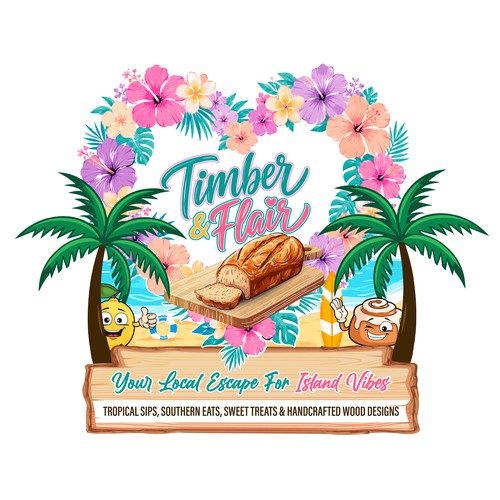 Timber & Flair — Tropical Island Bakery & Handcrafted Wood Logo
