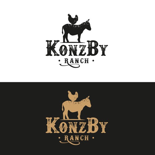 ranch with chickens and donkeys logo