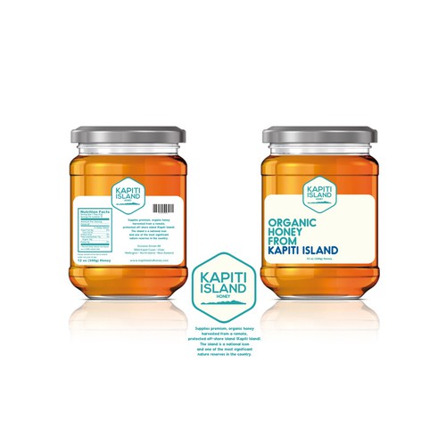 Kapiti Island Honey jar label design for main panel and 2nd panel