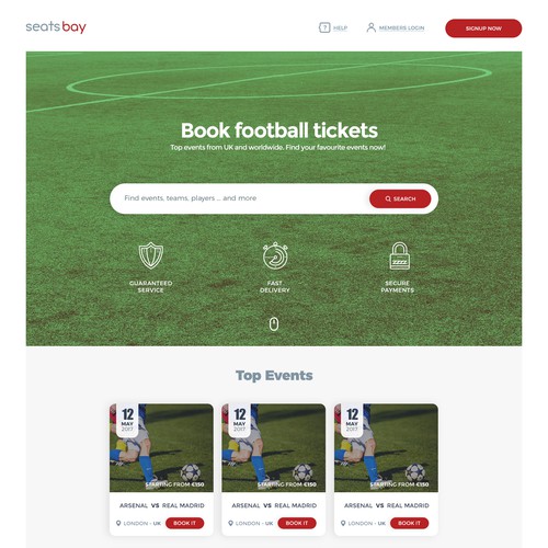 Sport events website homepage