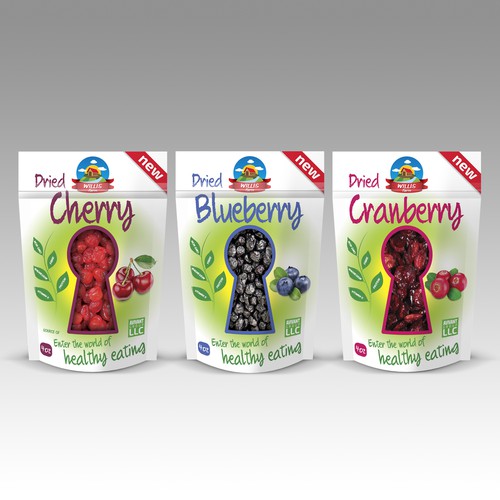 Create an attractive, appetizing design for our Dried Blueberry (Cherry, Cranberry) product line (4oz pouches)