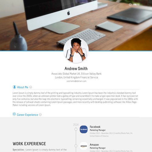 Winning design for One page resume website.